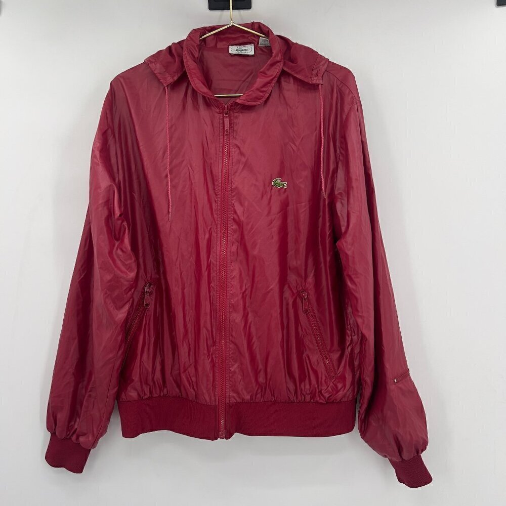 Izod La coste Vintage Mens Red Bomber Hoodie Jacket Size L
